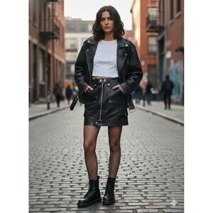 Frame Lamb Leather Mini Skirt Size 24 (XS) Black $650